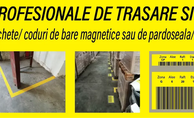 Marcaje pentru pardoseli de depozit: trasare zone, etichete și coduri de bare magnetice
